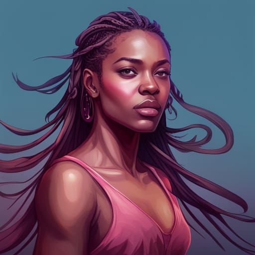 Beautiful Dark-Skinned Girl Portrait in Art Nouveau Style