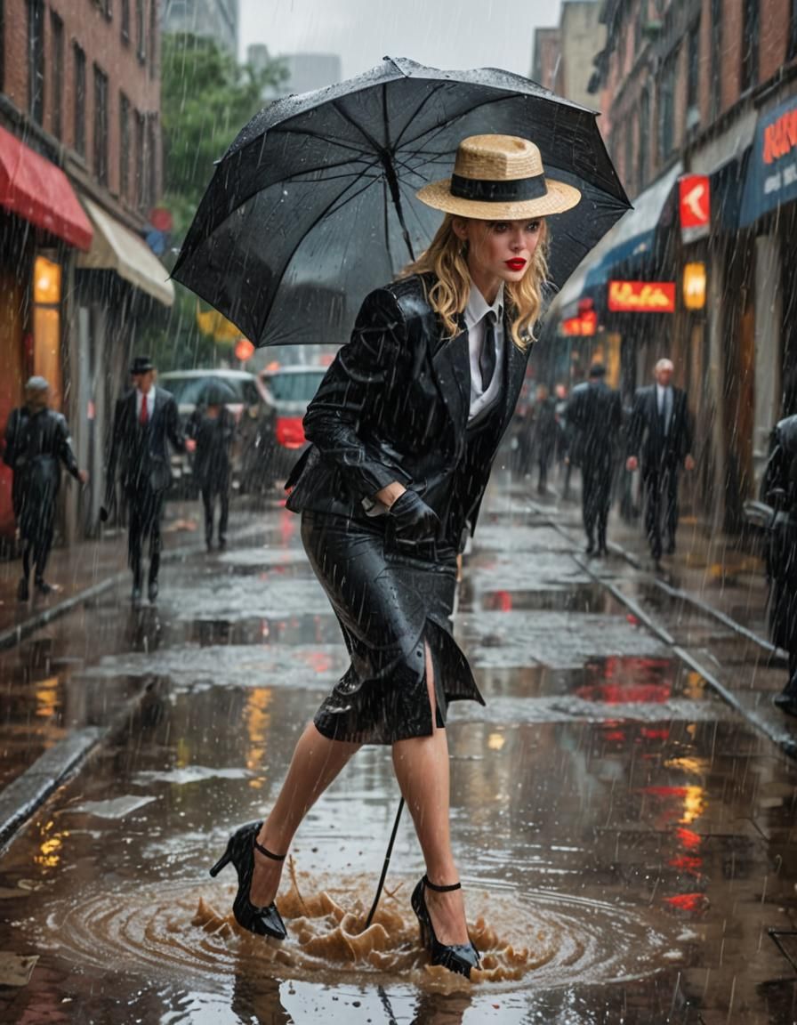 Glamorous Woman in Rain, Detailed Matte Painting