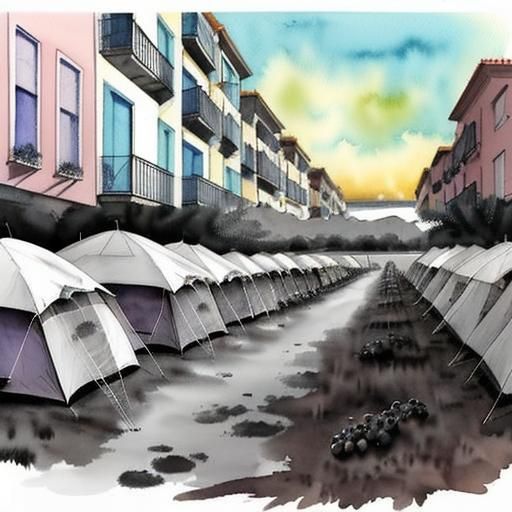 Pastel Cityscape as Watercolor Inspired by Gino Severini