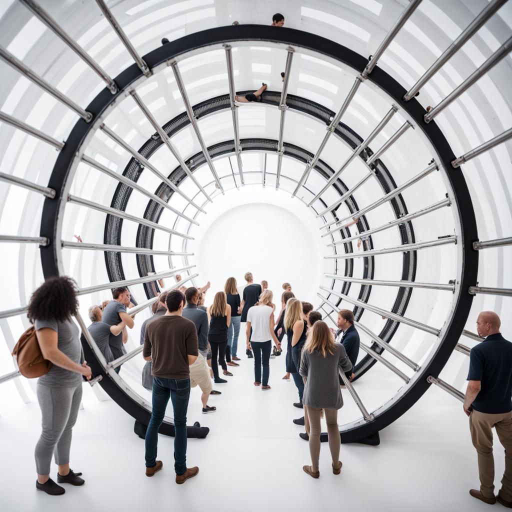 People in Giant Hamster Wheel Photo