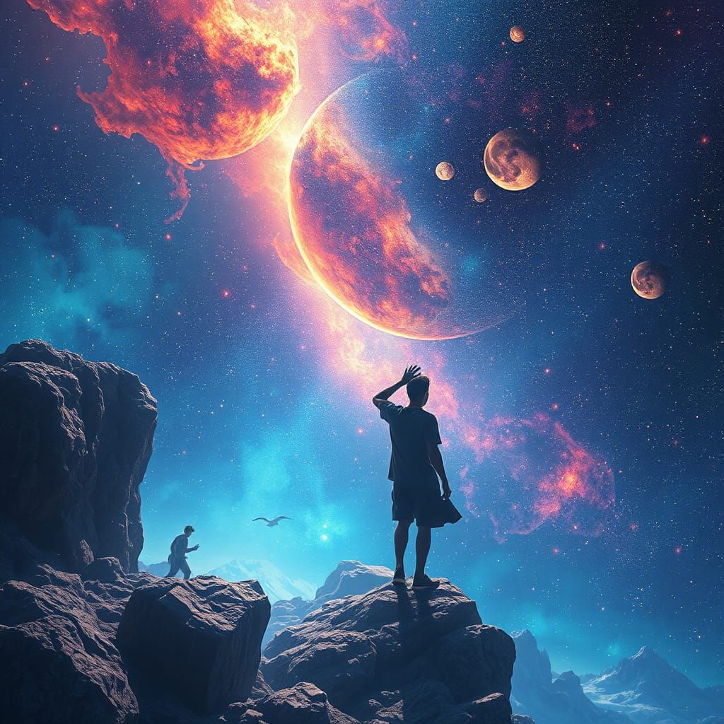 Cosmic Holographic Astral Illustration in Mixed Media