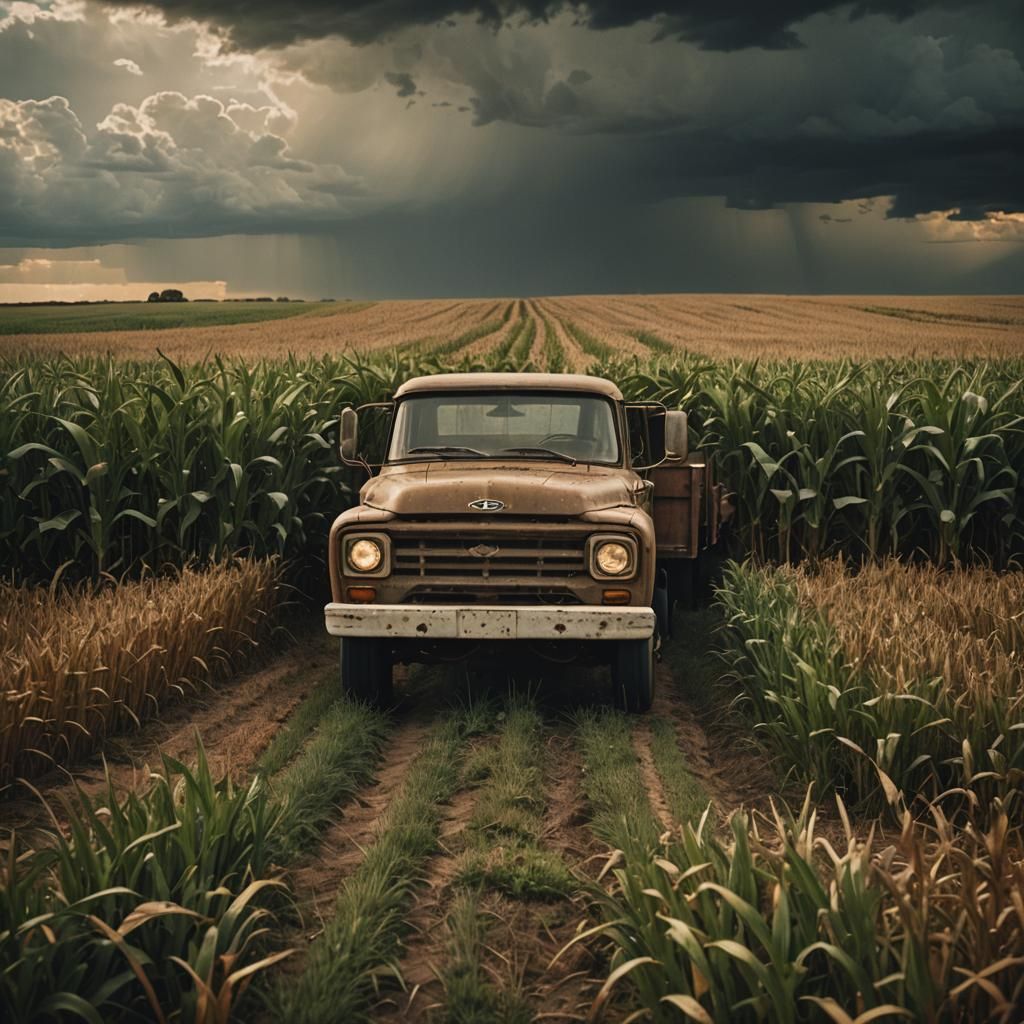 Old Farm Truck in Golden Hour Light