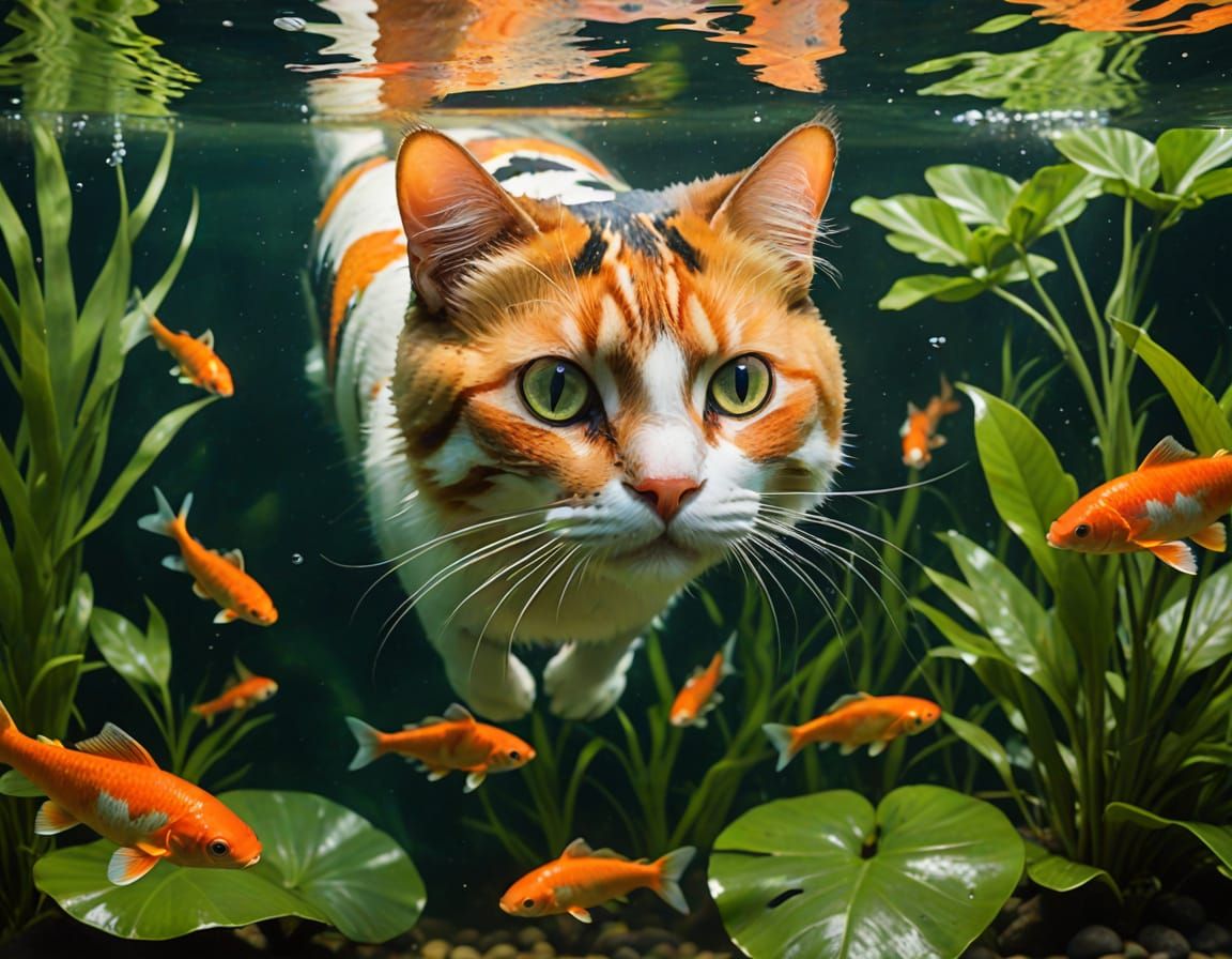 Calico cat and fishes