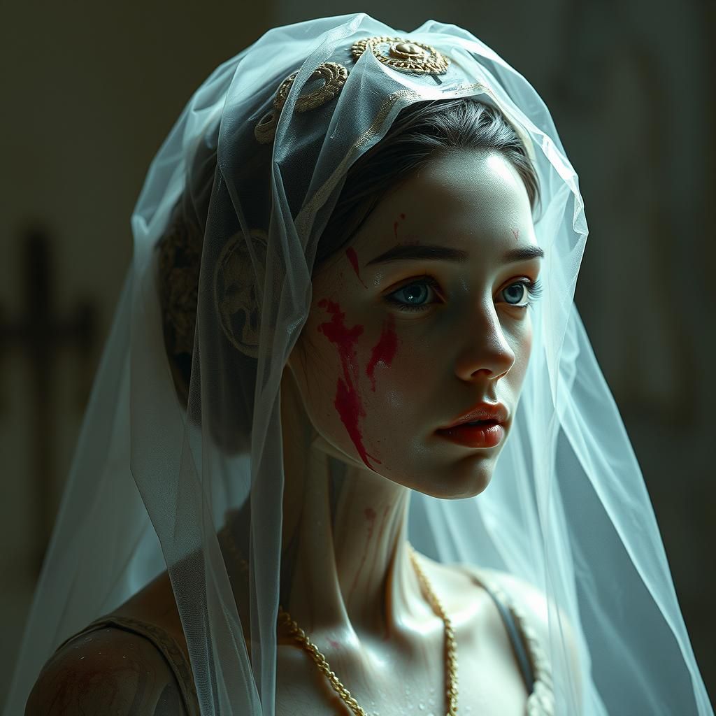 Biopunk Bridesmaid Partial Sculpture on Uncanny Dais