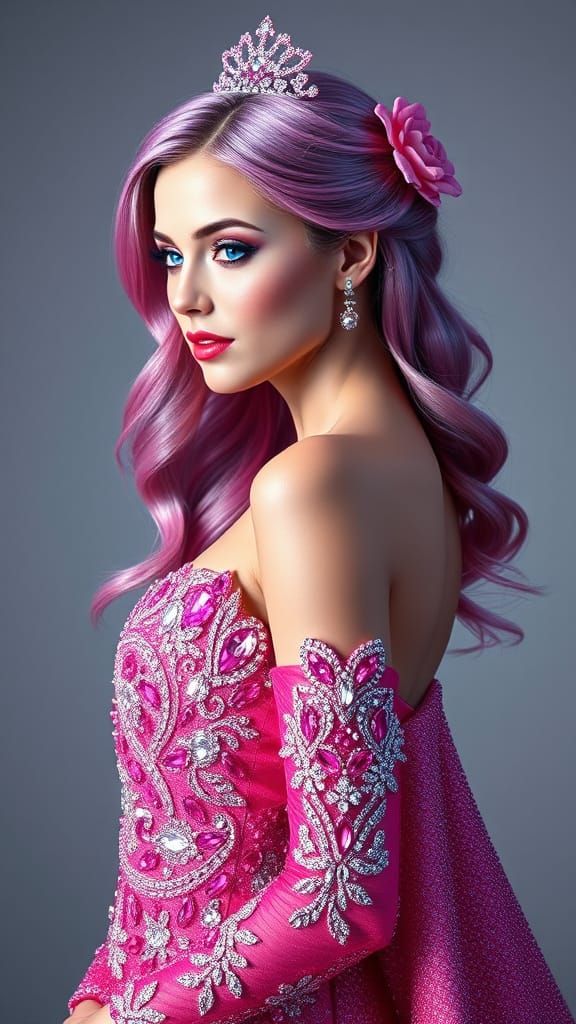 Regal Woman in Neon Hues with Diamond Adornments