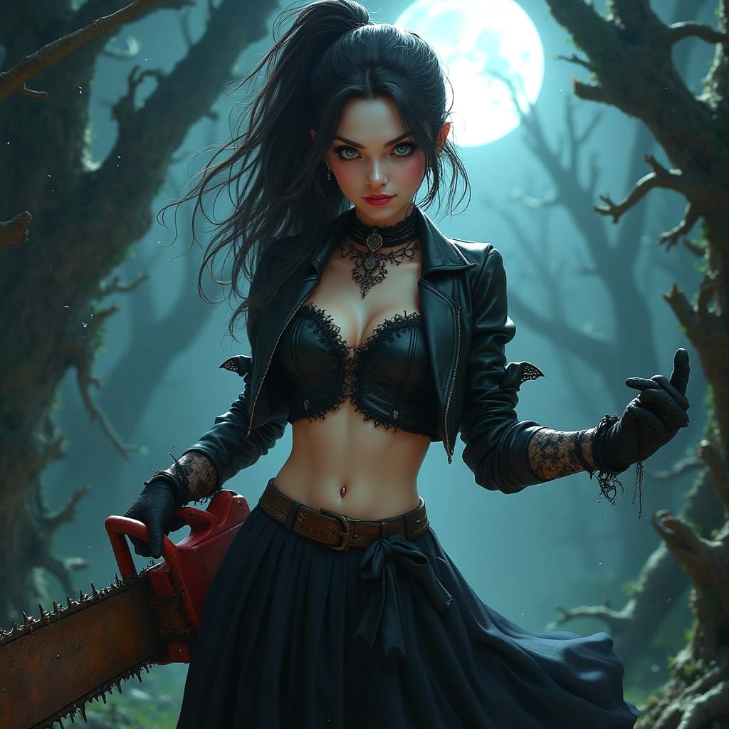 Surreal Fantasy Goddess Wields Chainsaw in Dazzling Matte Pa...
