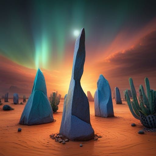 Standing Stones in Desert Night Sky: Fantasy Art