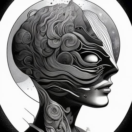 Surrealist Cosmic Line Art Drawing | SD 1.5