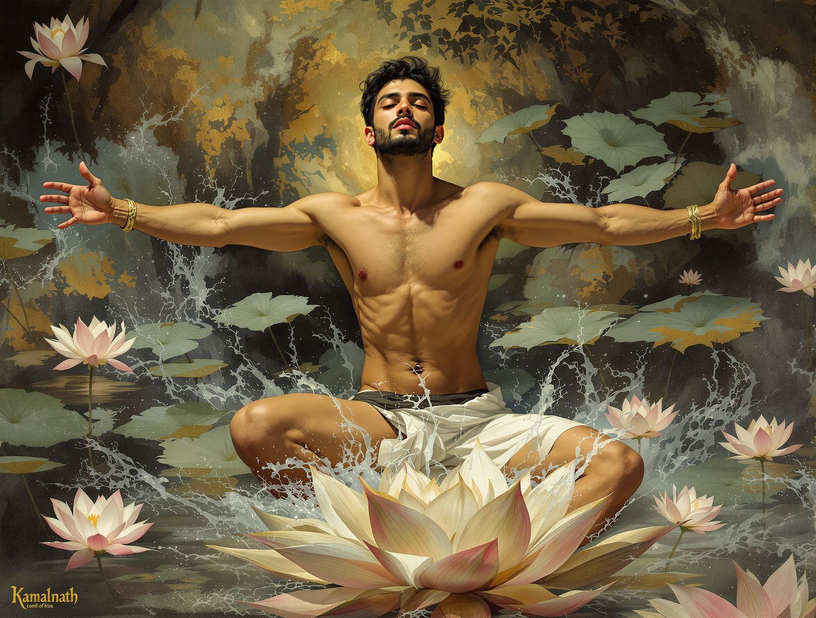Kamalnath Lord of the Lotus in Spiritual Painting Style
