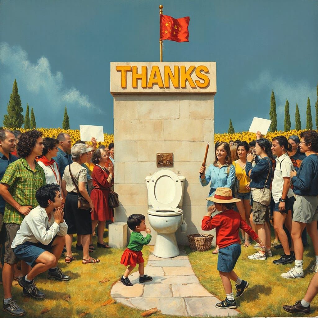 Civilization Ends in Toilet: Gouache Painting