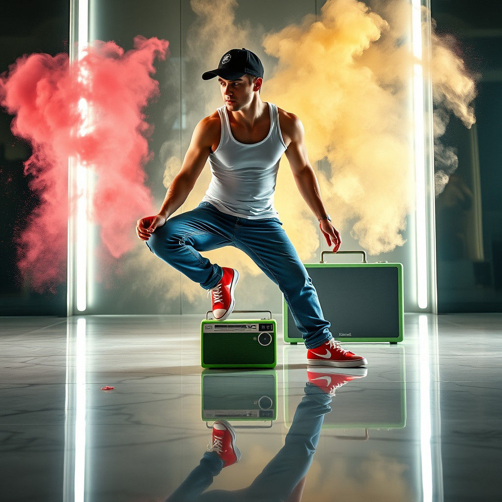 Athletic Man Balances in Chalk Dust: Cinematic Still
