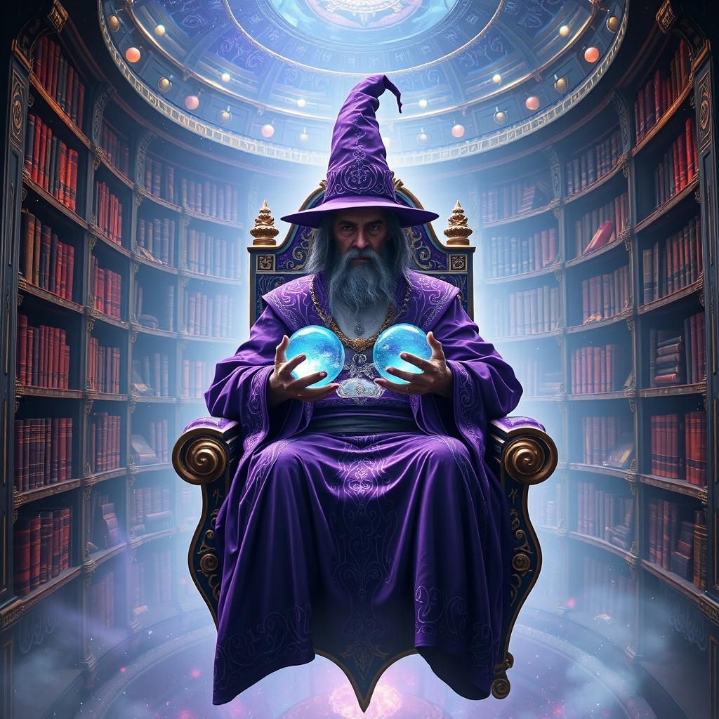 Majestic Wizard in Floating Library, Unreal Engine Style