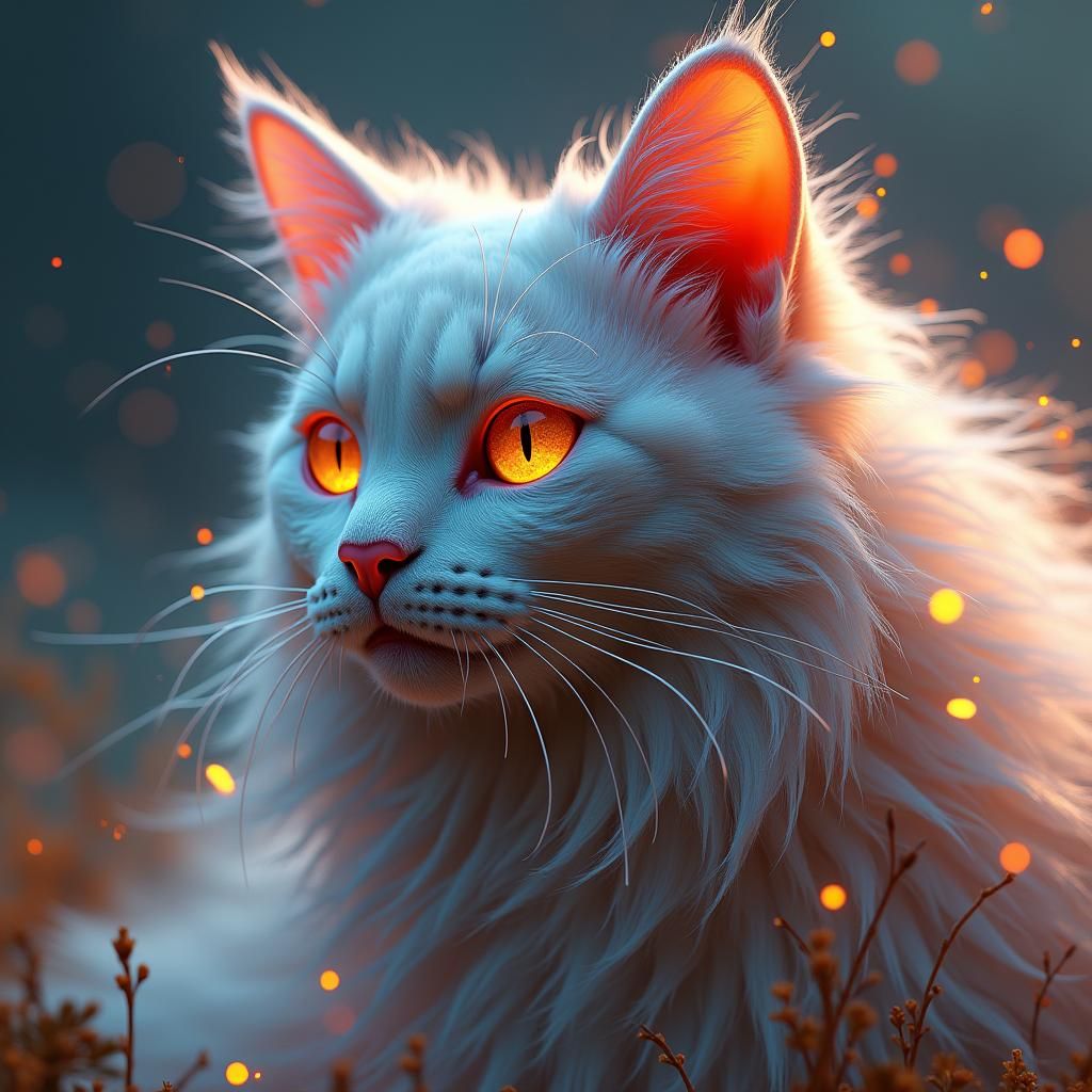 Cyborg Cat with Iridescent Fur in Shell