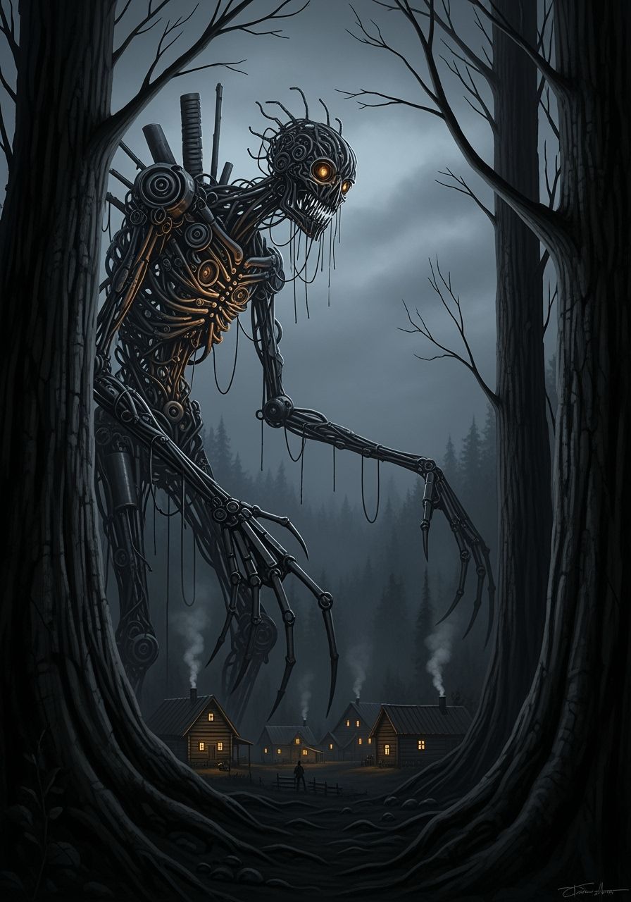 Trevor Henderson Style Scrap Monster in Dark Woods