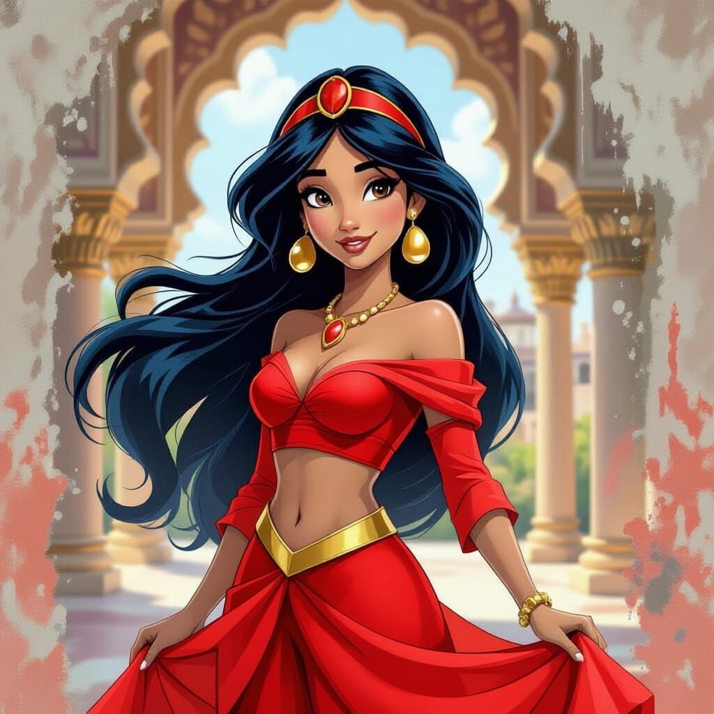 Jasmine Standing Proudly in Palace, Realistic Art