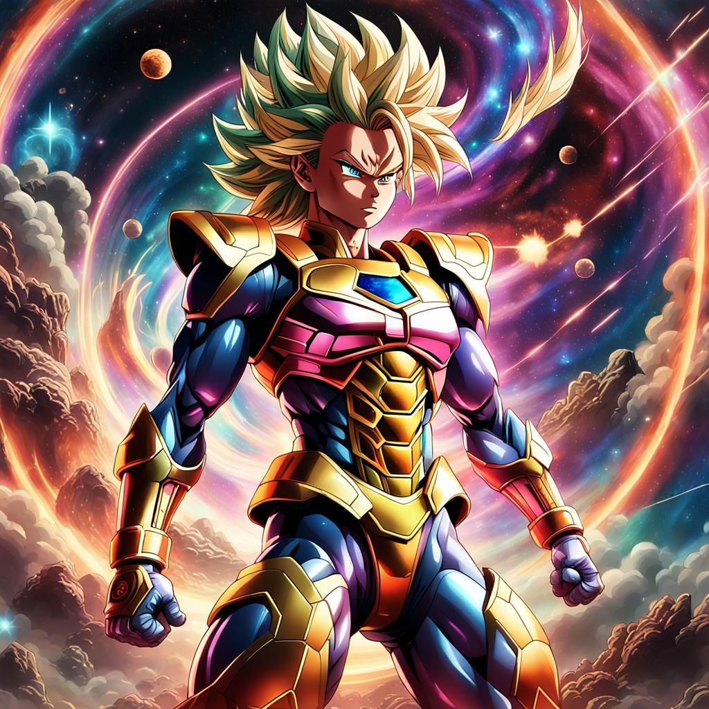 Legendary Super Saiyan Champion in 80s Anime Style