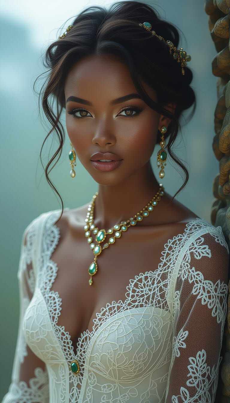 Elegant Model Adorned with Jewels in Cyberpunk Style