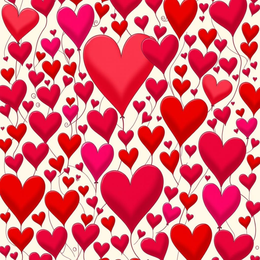 Dynamic Swirl of Colorful Hearts in Playful Style