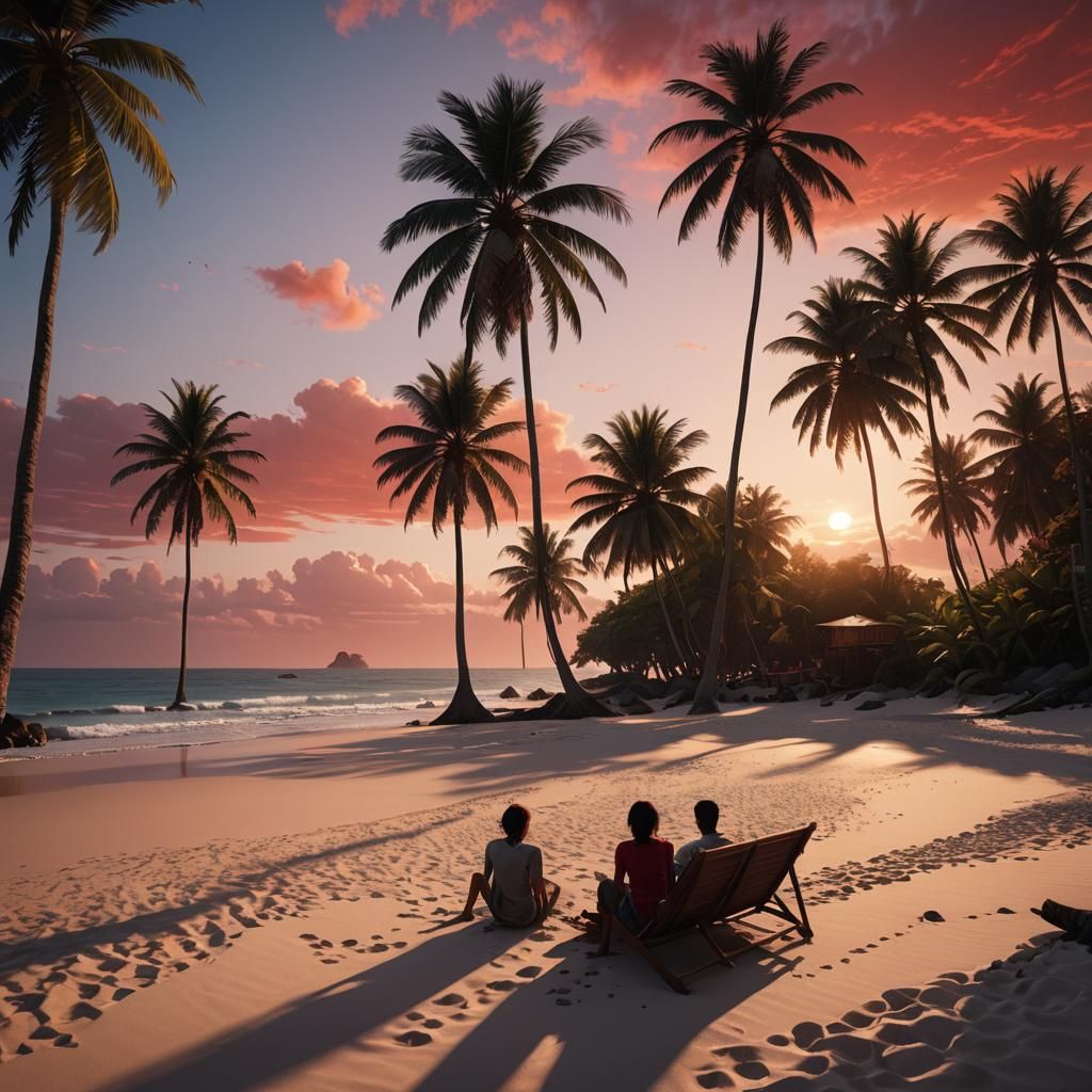 Tropical Beach Sunrise: A Detailed Matte Painting