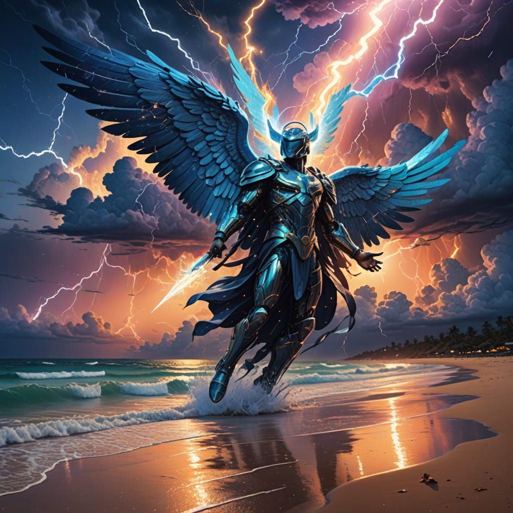 Cosmic Dawn Archangel with Holographic Lightning Bolts