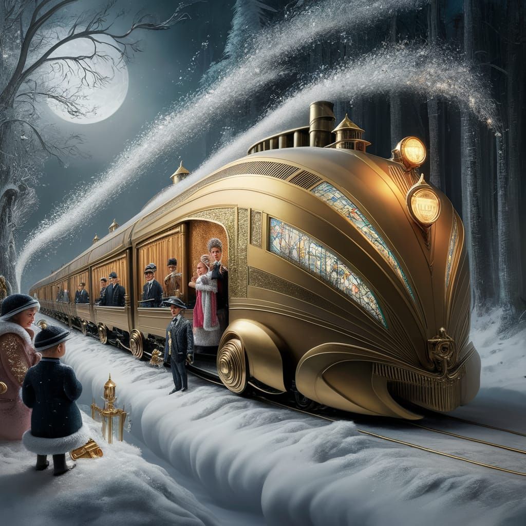 Winter Wonderland in Art Deco Style with Majestic Train and...