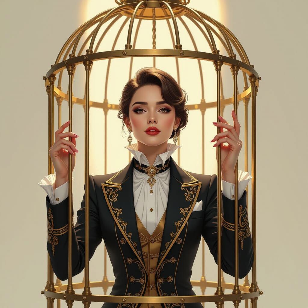 Gilded Cage: A Futuristic Portrait of Sorrow