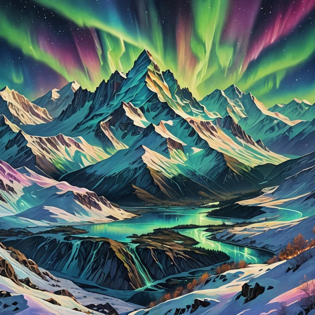 Astral Aurora Borealis Over Winter Mountain in 8K