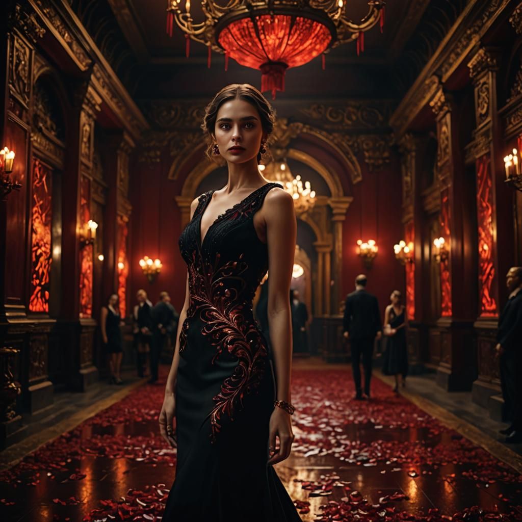 Woman in Crimson Sphere: Digital Matte Painting