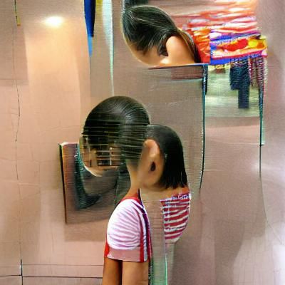 Girl Stares Intently Into a Mirror