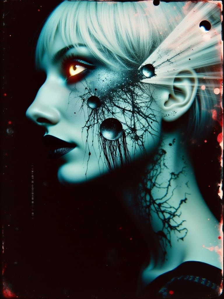 Gothic Portrait of a Melancholic Woman in Darkwave Style