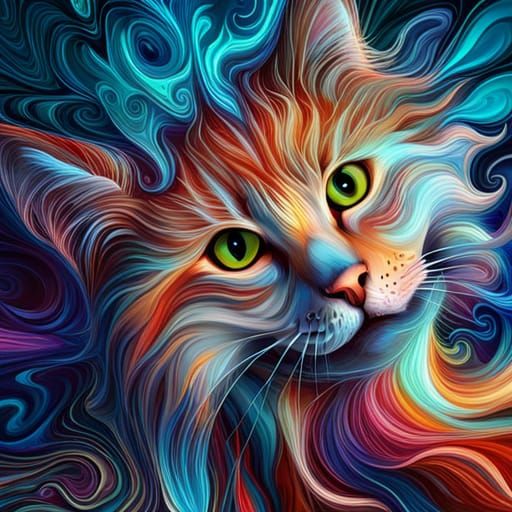 Mesmerizing Abstract Digital Art of Cats