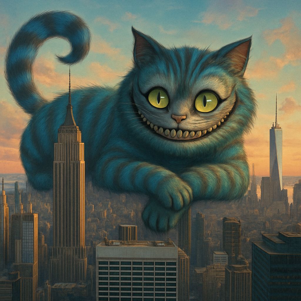 Cheshire Cat Lounges Over Manhattan Skyline