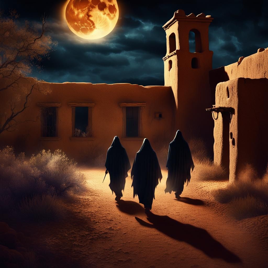 Skinwalkers Stalk Haunted Adobe Mission in Desert Night