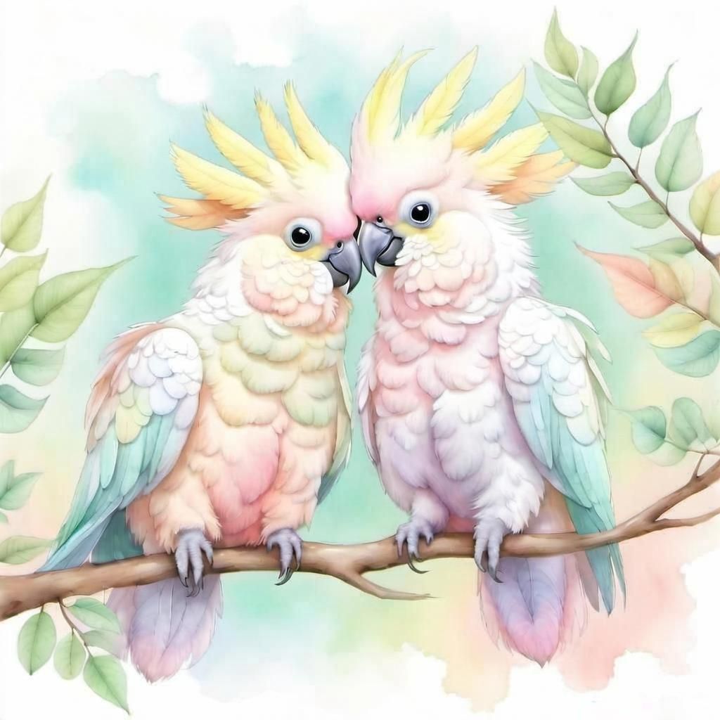White Cockatoo in Pastel Watercolor Style