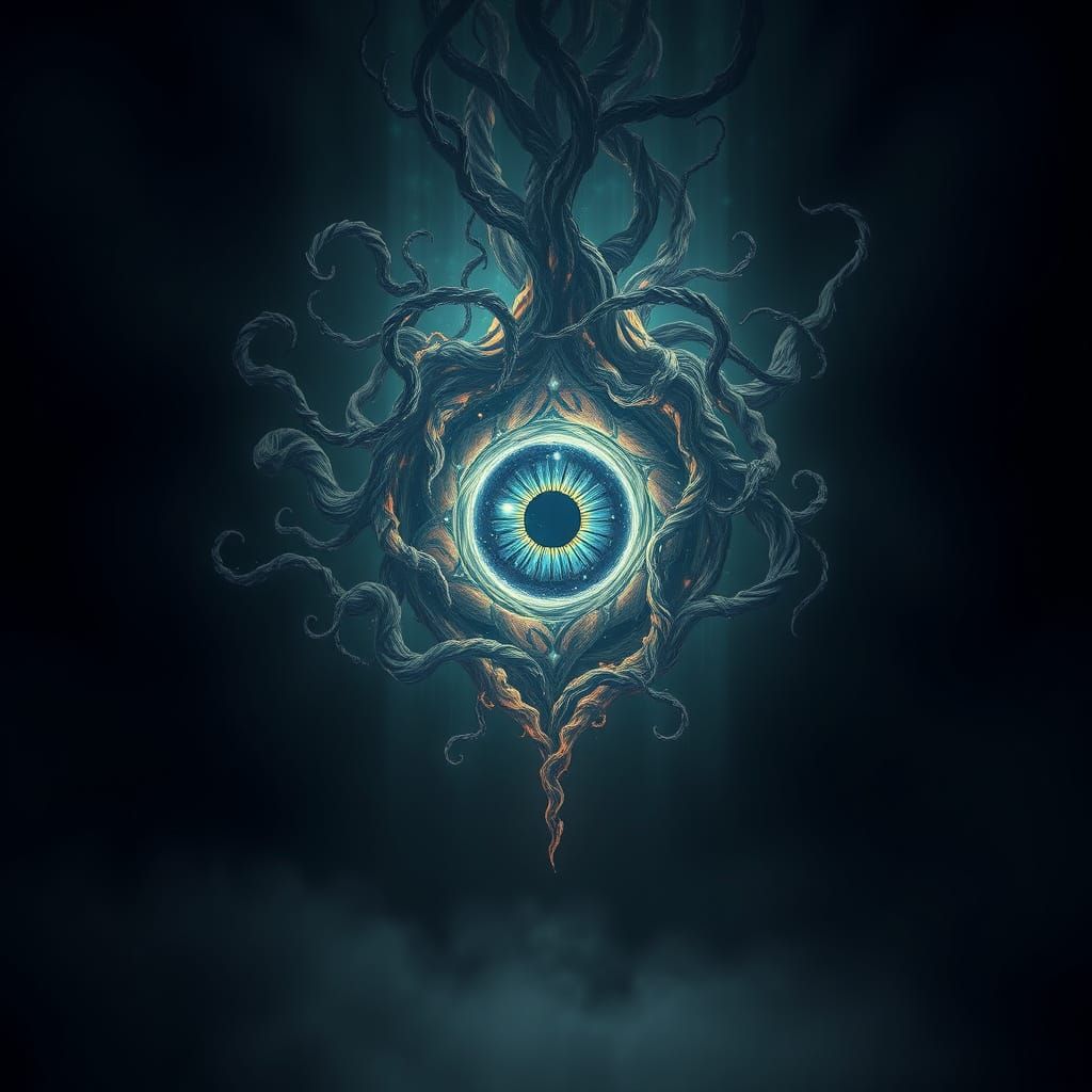 Mystical Eye in Dark, Eerie Atmosphere, High-Resolution Conc...