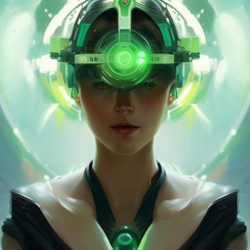 Charged Battery Portrait with Green Energy Background