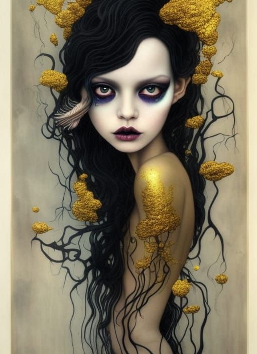 Magical Girl in Gold Leaf Shimmer: Fantasy Art