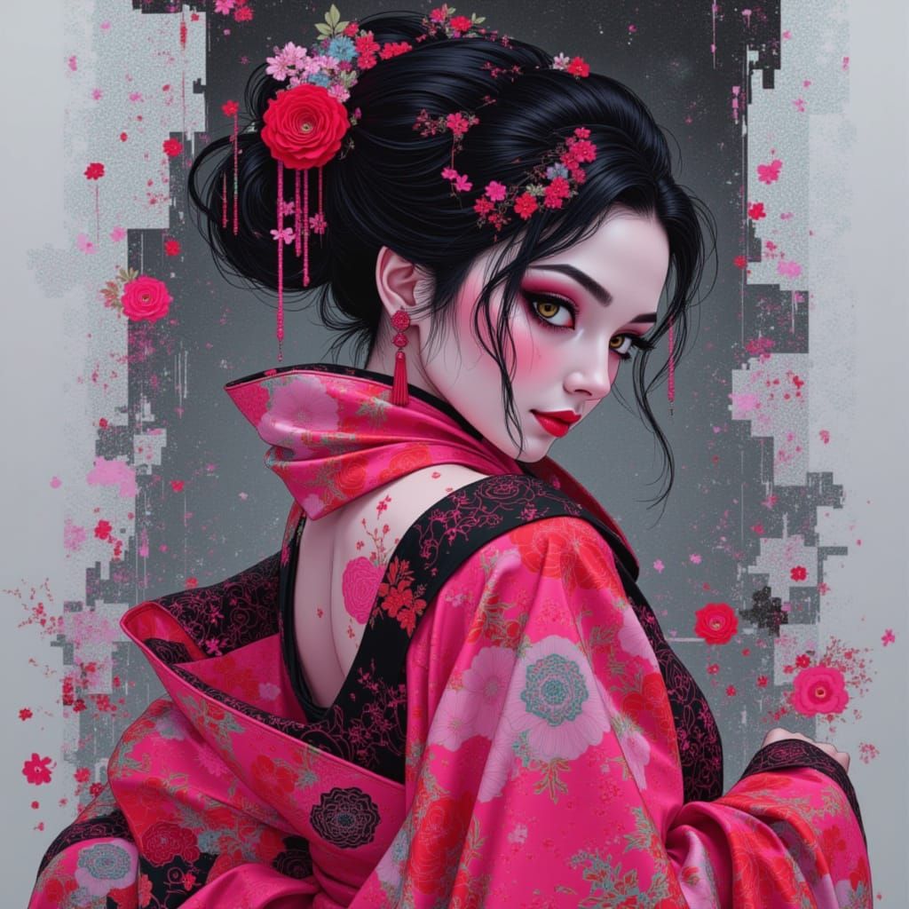 Elegant Geisha Portrait in Traditional Attire