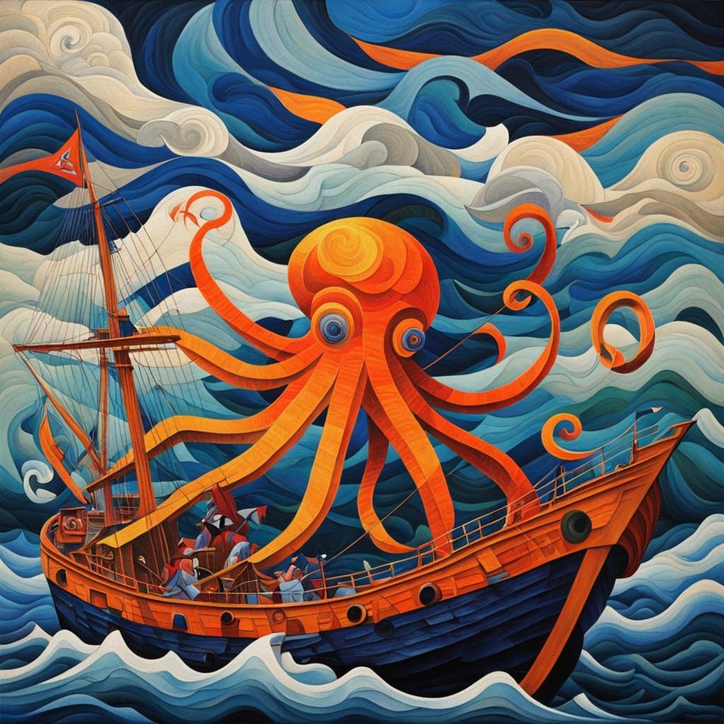 Terrifying Felt Octopus Attacks Pirate Ship in Storm