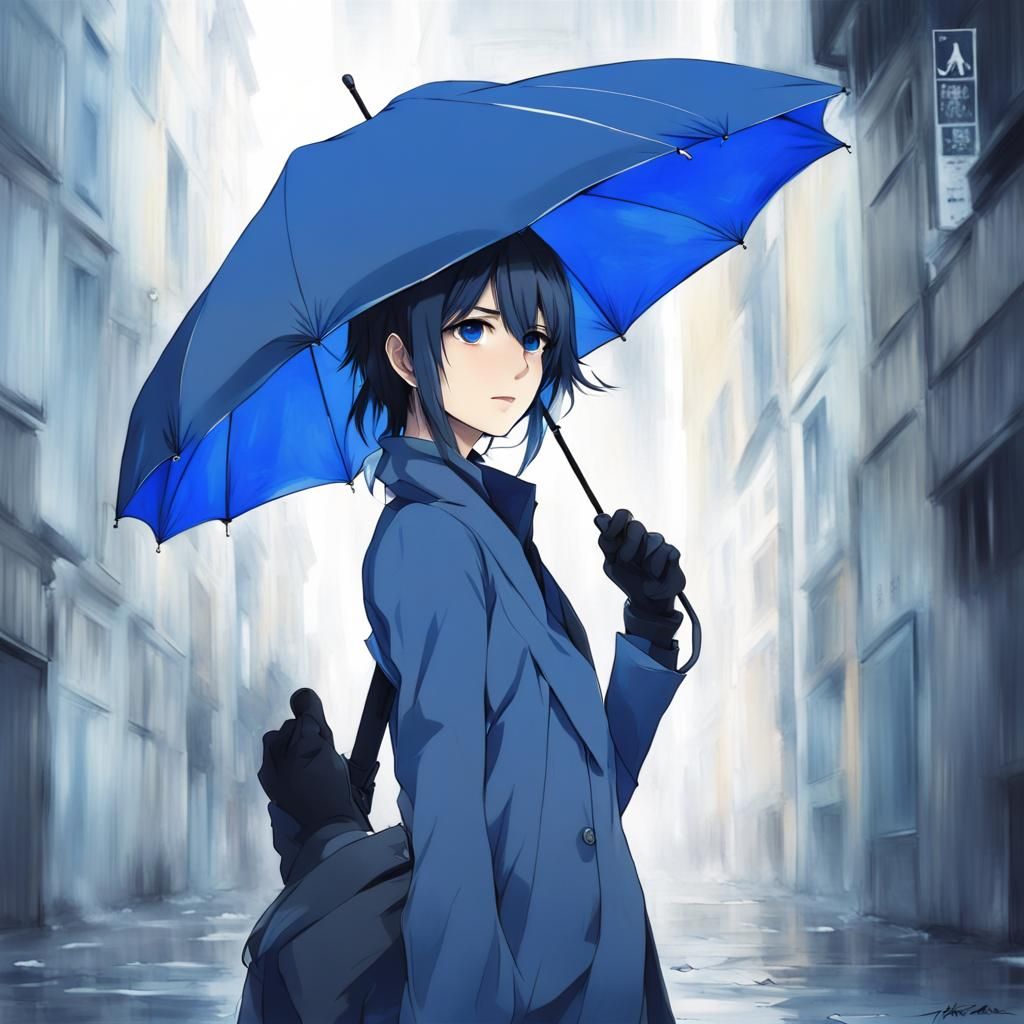 Unique Blue Umbrella in Anime Style