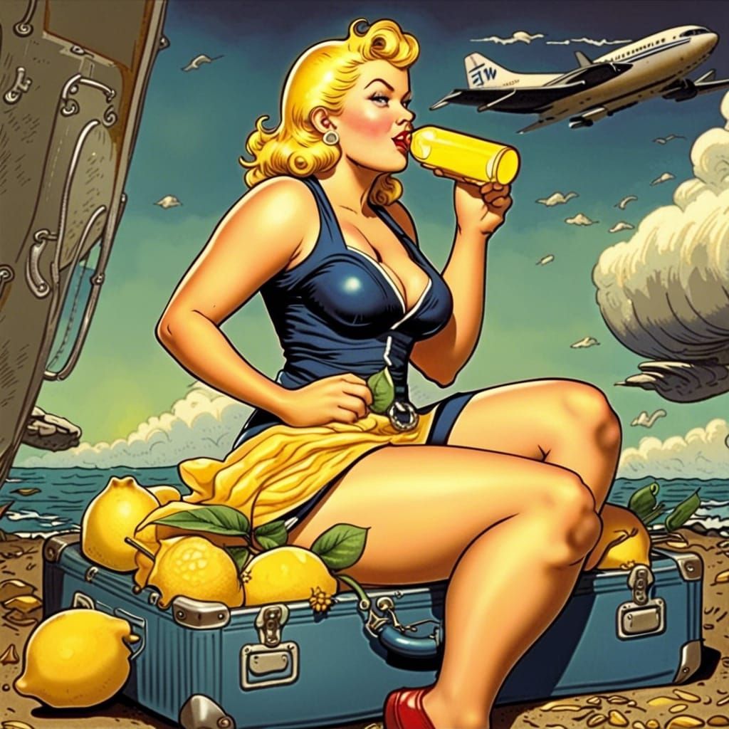 1950s Pin-Up Girl with Lemon Squash in Comic Style