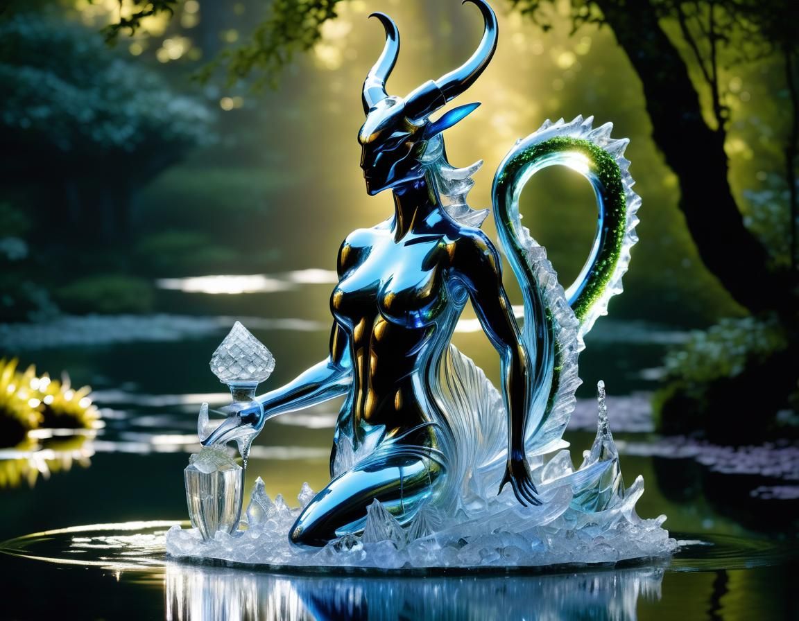 Ethereal Water Demoness Ice Sculpture in Fantasy Art