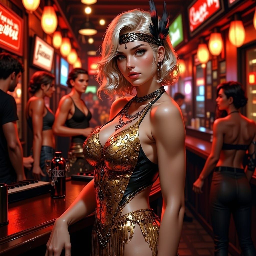 A Glamorous Flapper Diva Exudes Confidence in a Speakeasy