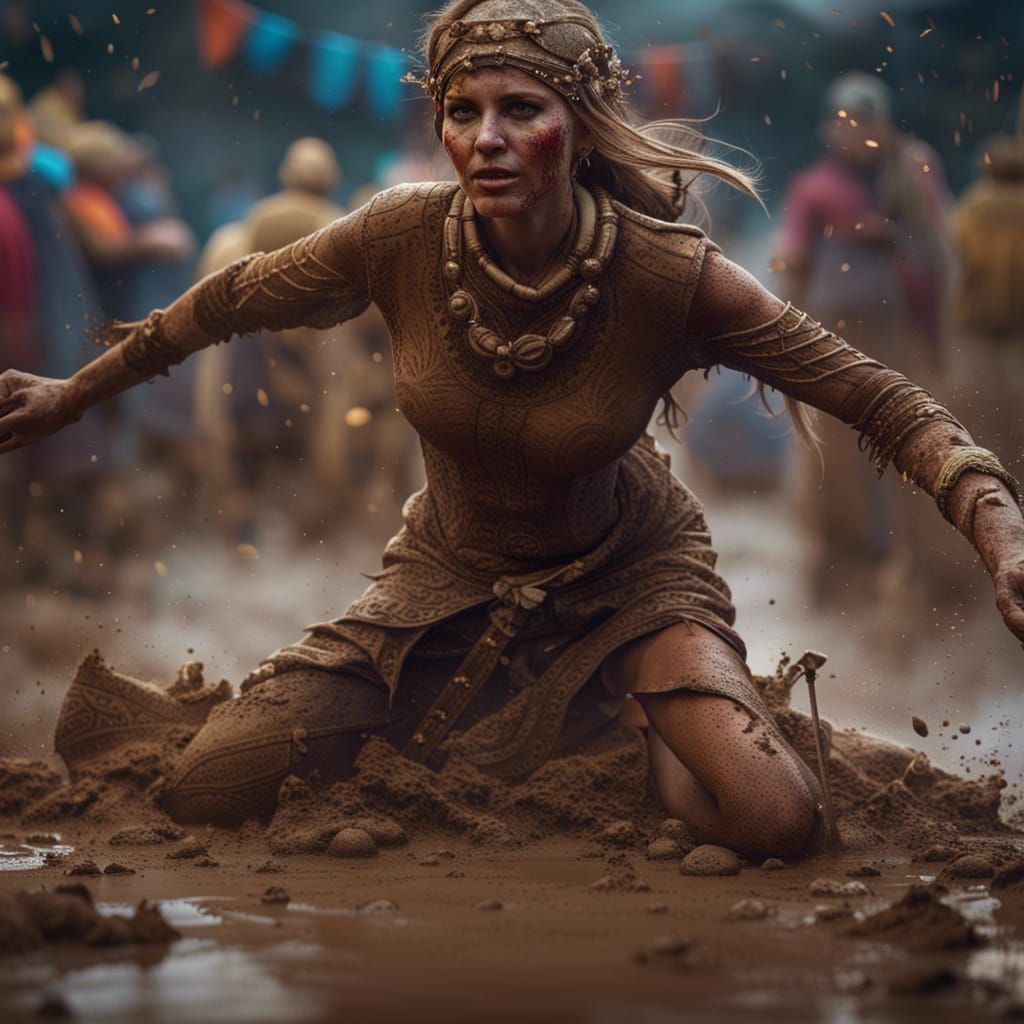 Festival Woman Dancing in Mud: Detailed Matte Painting