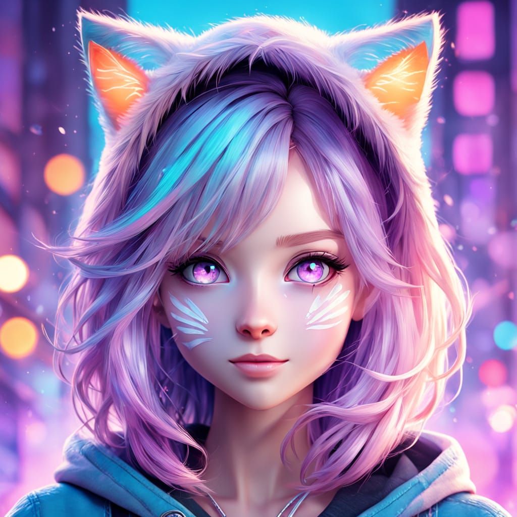 Moe Kawaii Girl with Purple Eyes and Pink Hair in Whimsical ...