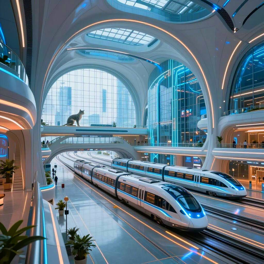 Futuristic Cat Transit Hub with Modern Architecture
