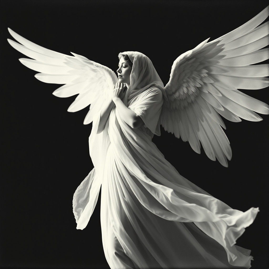 Ethereal Angel in Black and White Photogram Style