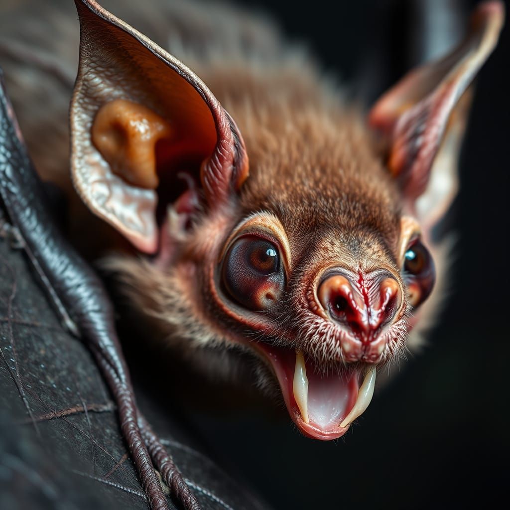 Photorealistic Vampire Bat in Ultra Close-Up