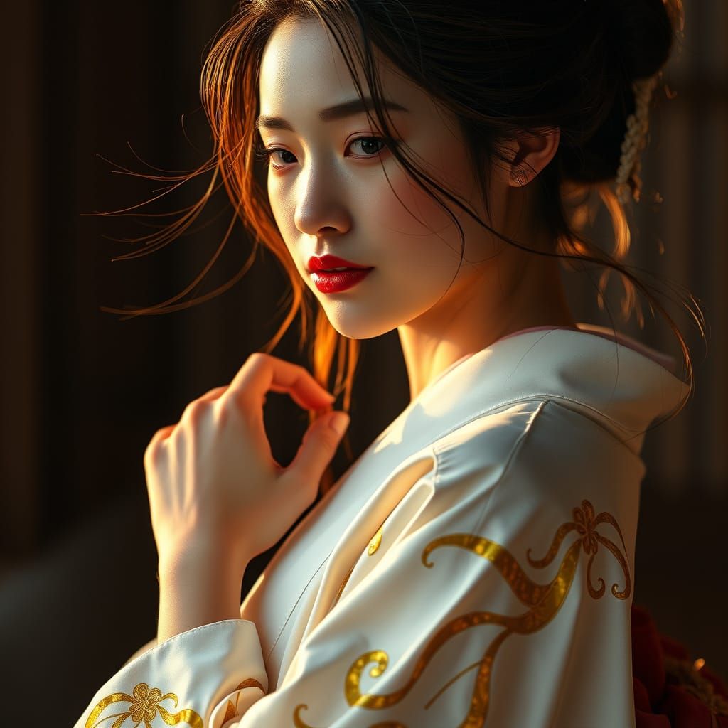 Kintsugi Kimono Woman in Golden Hour Light