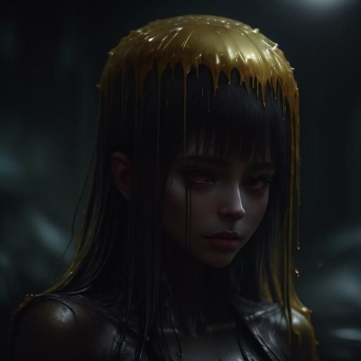 Black Slime Erupting from Canvas in Grunge Aesthetic